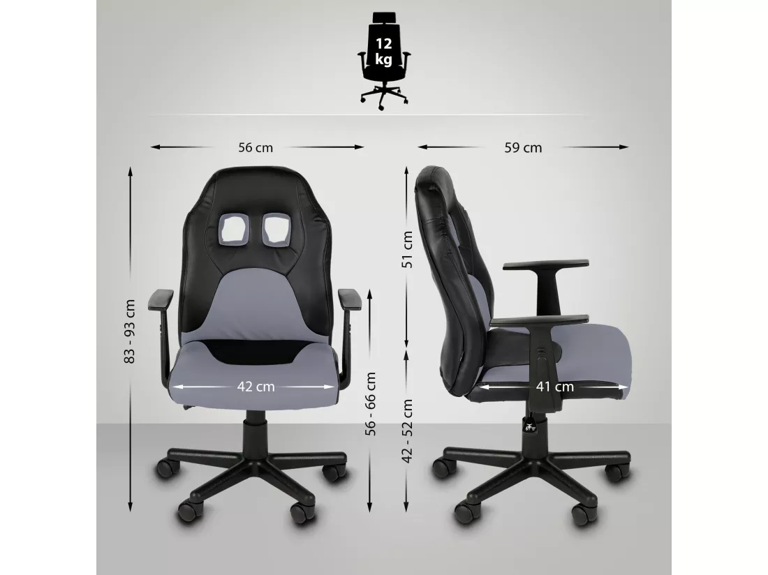 Fauteuil de bureau - Similicuir & Plastique - Noir / Gris - Fun