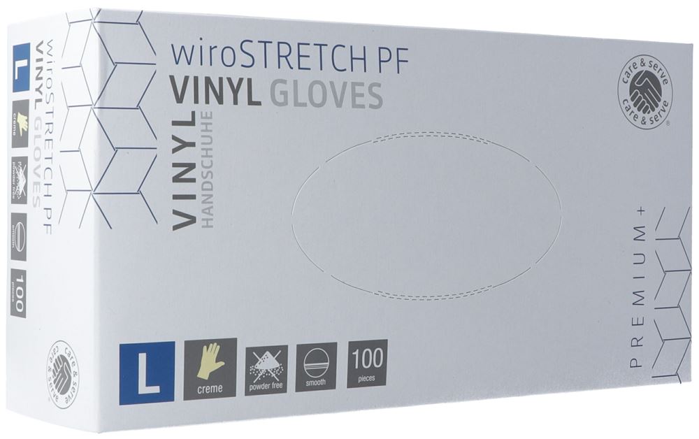 GRIBI Untersuchungshandschuhe Vinyl<br>100 Stück, Box, L, puderfrei unsteril Stretch plus