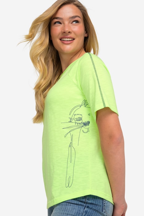 T-Shirt, seitlicher Robben-Print, Rundhals, Halbarm