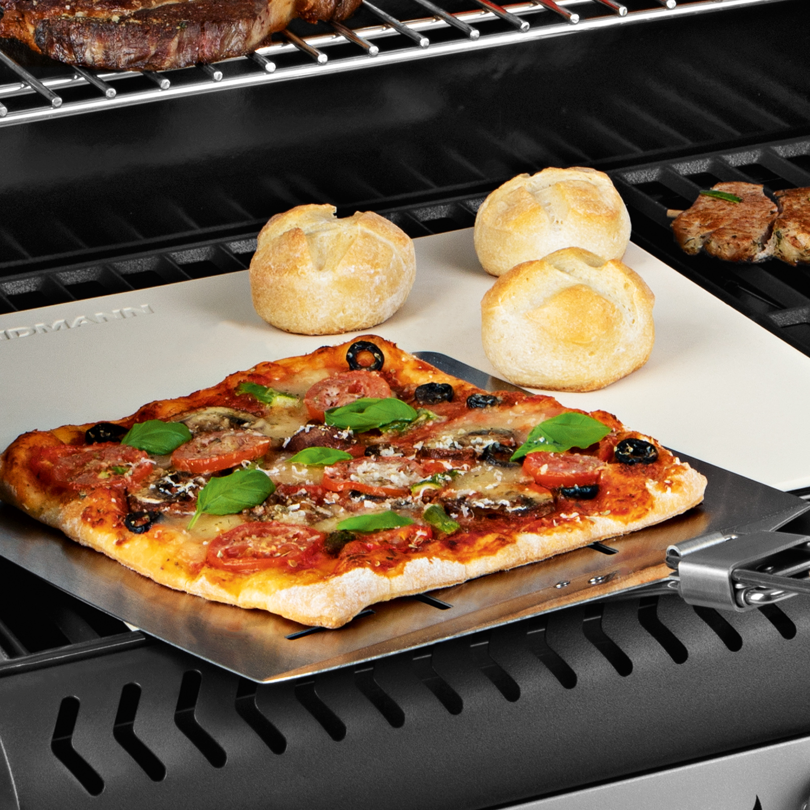 LANDMANN 2er Pizza-Set - Edelstahl - Cordierit - klappbar
