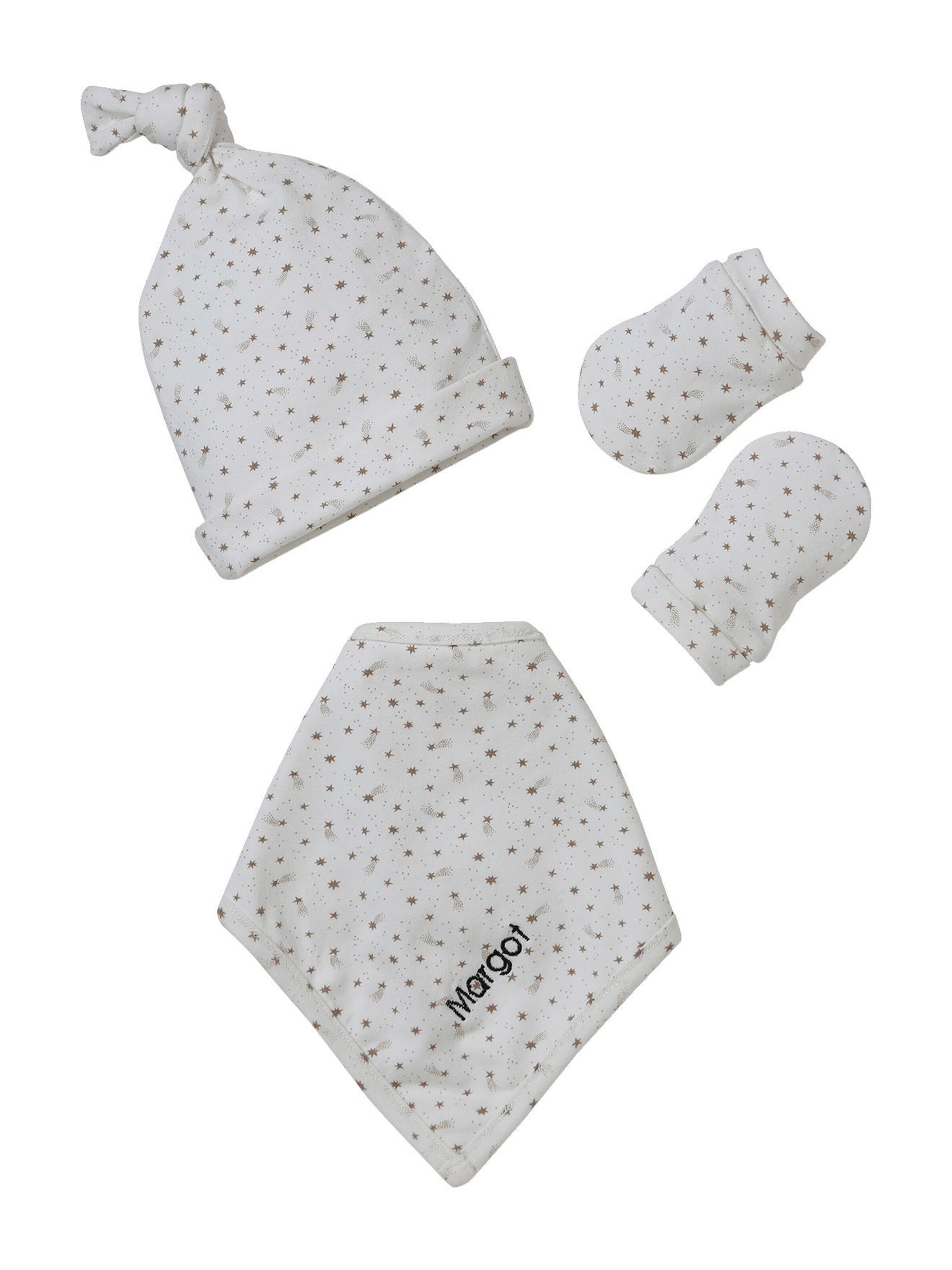 Vertbaudet Mädchen Baby-Set: Mütze, Fäustlinge & Halstuch in Beutel wollweiß