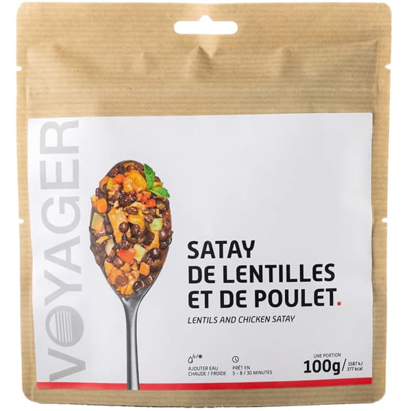 Repas lyophilisé VOYAGER SATAY DE LENTILLES AU POULET 100G