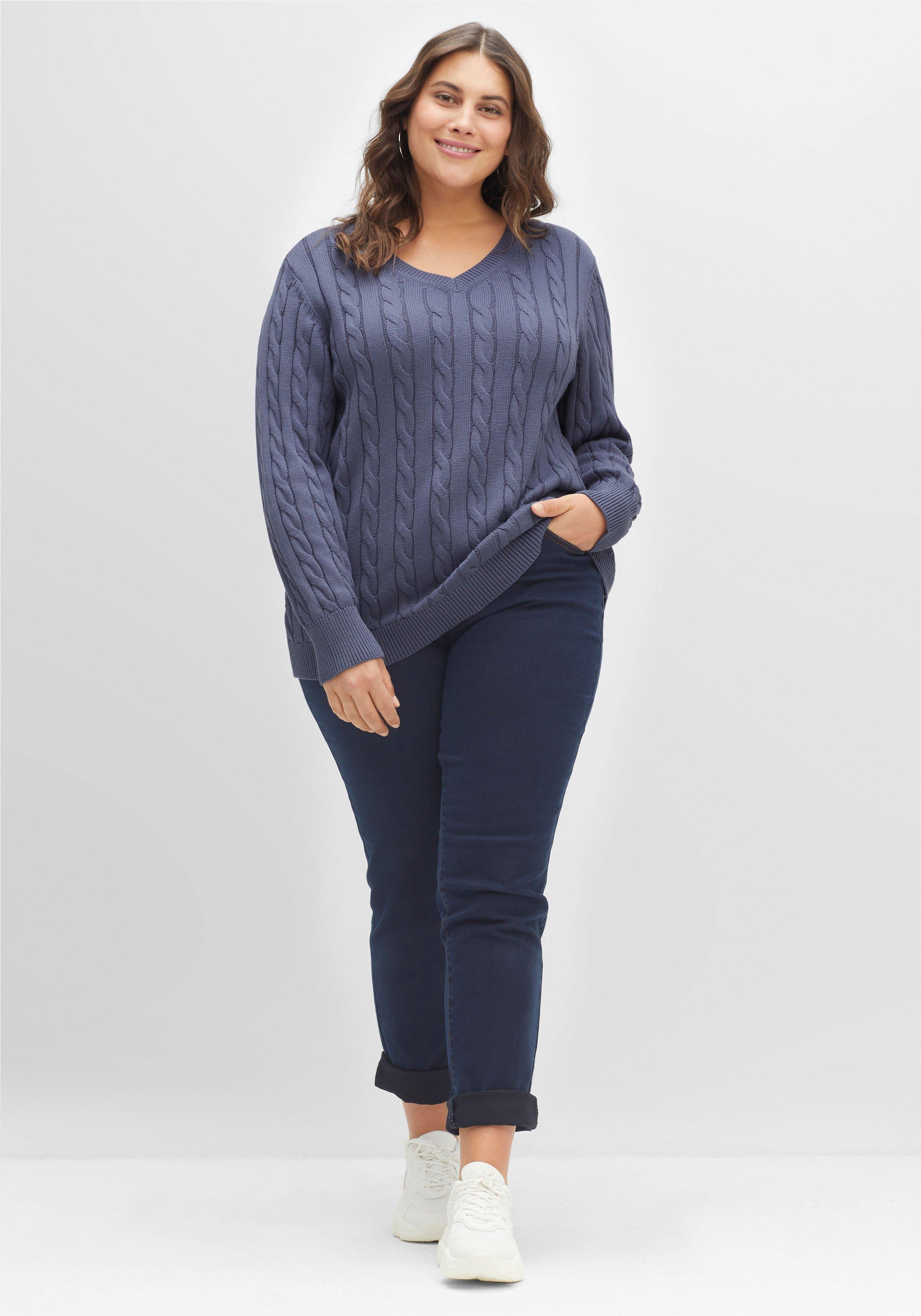 Pullover mit Zopfmuster und V-Ausschnitt