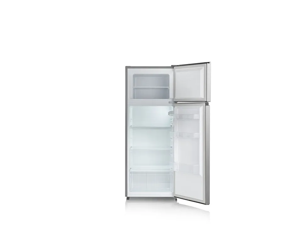 SEVERIN DT 8761 - Køleskab/fryser - top-fryser - bredde: 54.2 cm - dybde: 55 cm - højde: 143.4 cm - 206 liter - Klasse E - sølv