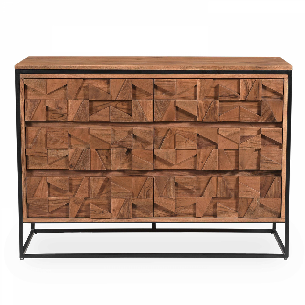 Commode double avec 6 tiroirs en acacia massif