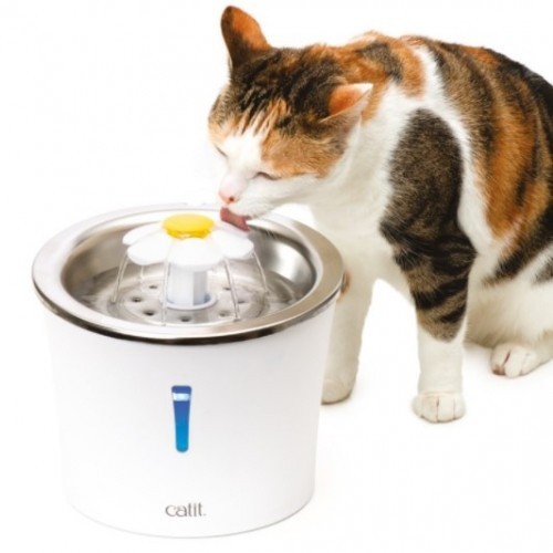 Fonte de água para animais de estimação Catit em aço inoxidável com LEDs brancos.