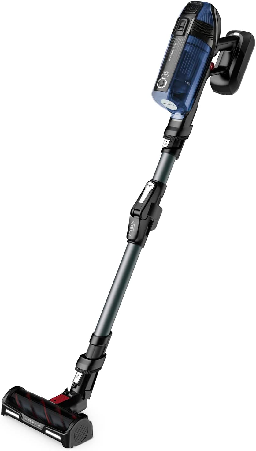Rowenta X-Force Flex 12.60 Aqua kabelloser Akku-Stabstaubsauger, 150 Air Watt, bis zu 45 Min. Laufzeit, 2-in-1 Reinigung, inkl. Aqua Düse, Flex-Gelenk, LED-Düse, Blau-Schwarz, RH98C8