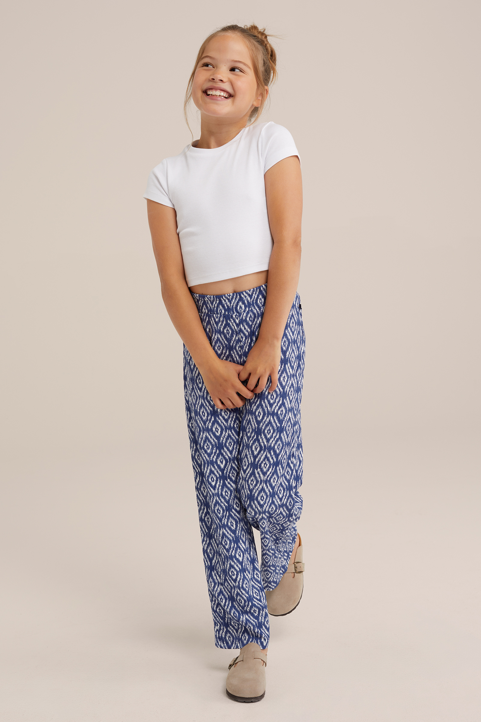 Meisjes straight fit broek met dessin WE Fashion Lichtblauw