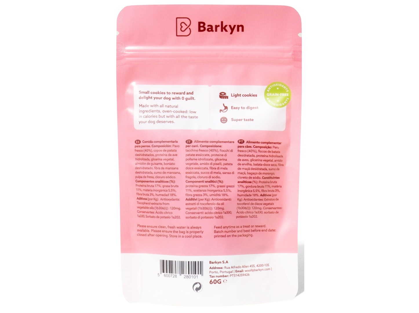 SNACKS PARA CÃO BARKYN CARNE E MORANGO 60G