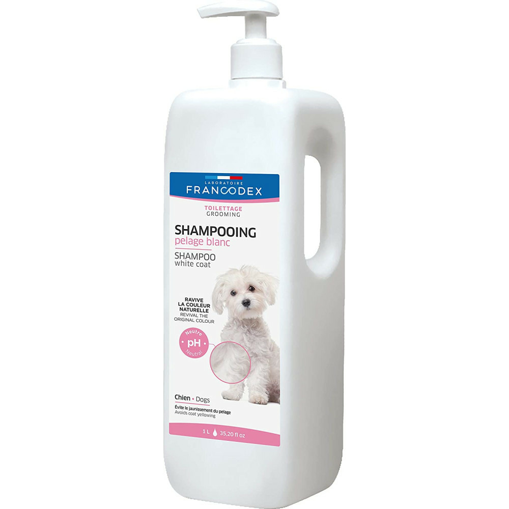 Shampooing 1 litre spécial pelage blanc pour chien