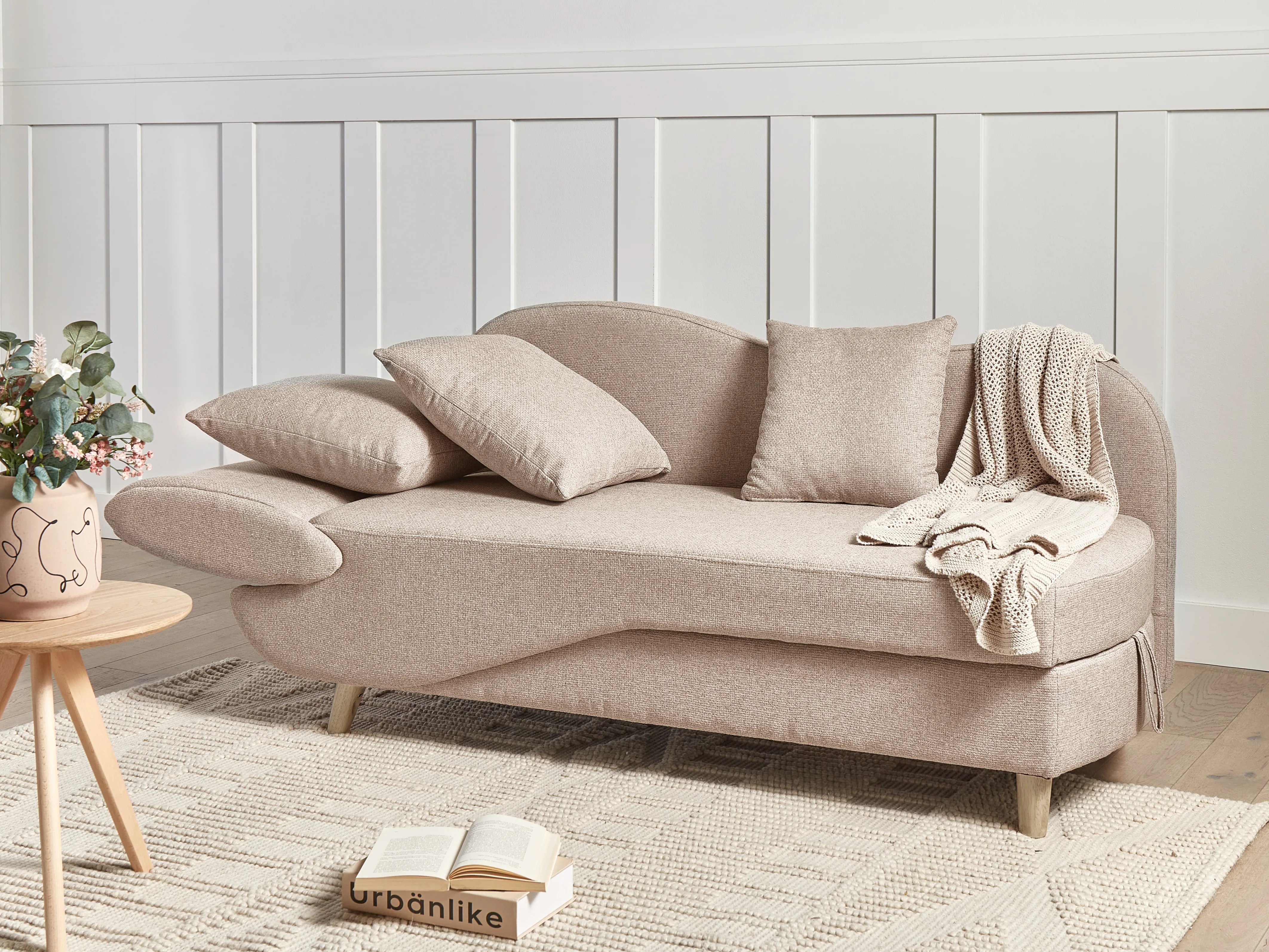 Linkszijdige chaise longue MERI Kunstlinnen Lichtbruin met opbergruimte