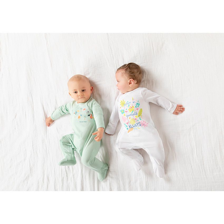Lot de 3 dors-bien à manches longues imprimé flamants roses pour bébé fille - Blanc