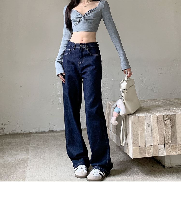 Rosesand - Low Rise Plain Straight-Fit Wijde Jeans