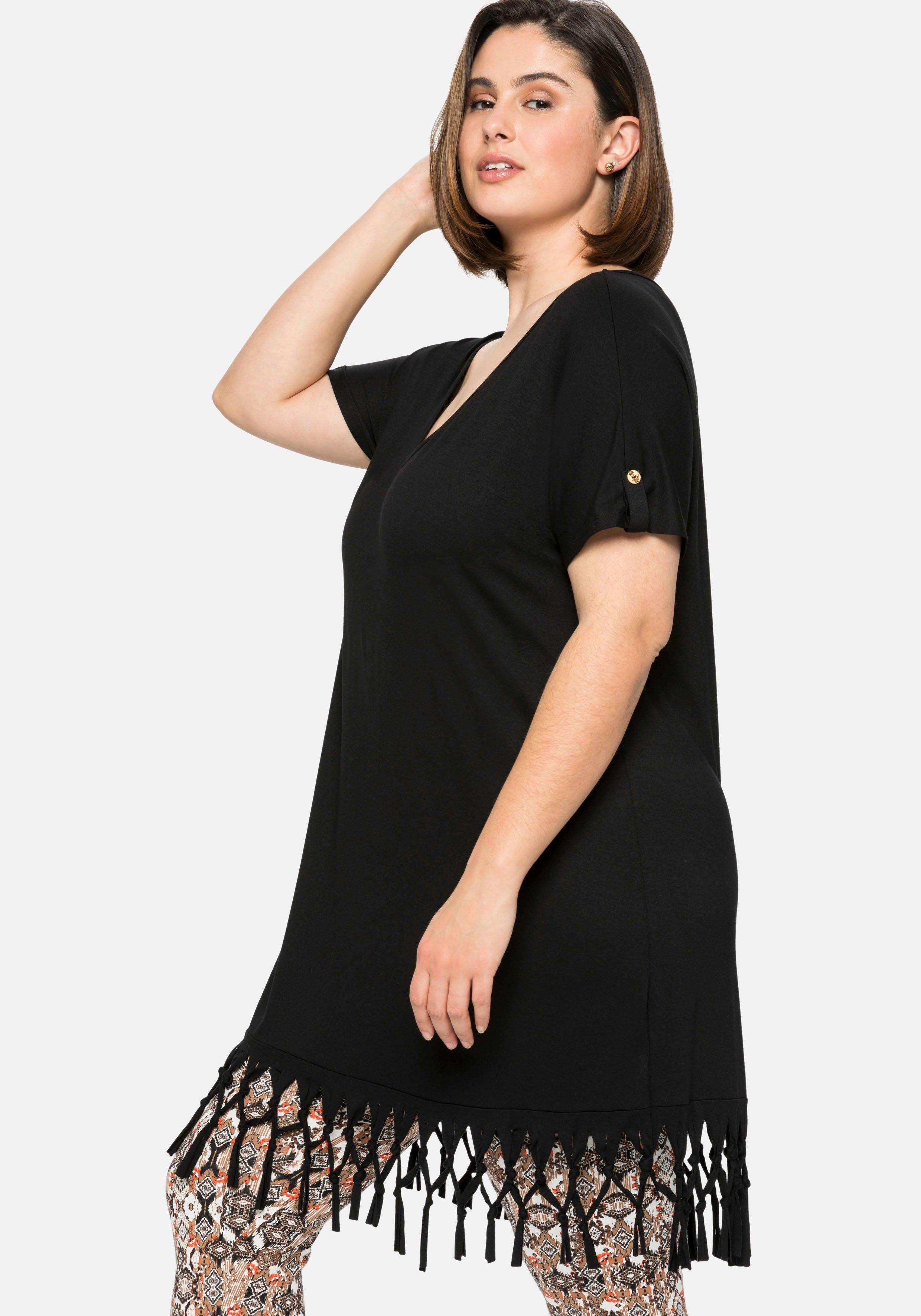 Strandshirt in Longform, mit Fransen am Saum