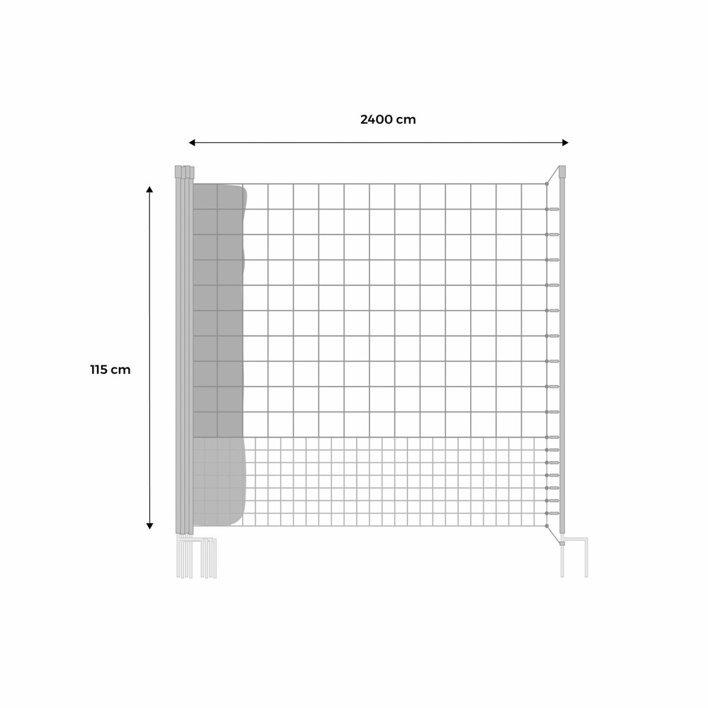 Kit filet clôtures pour poules 24m avec 8 piquets double pointes. Modulable. Porte d'accès. Sardines incluses
