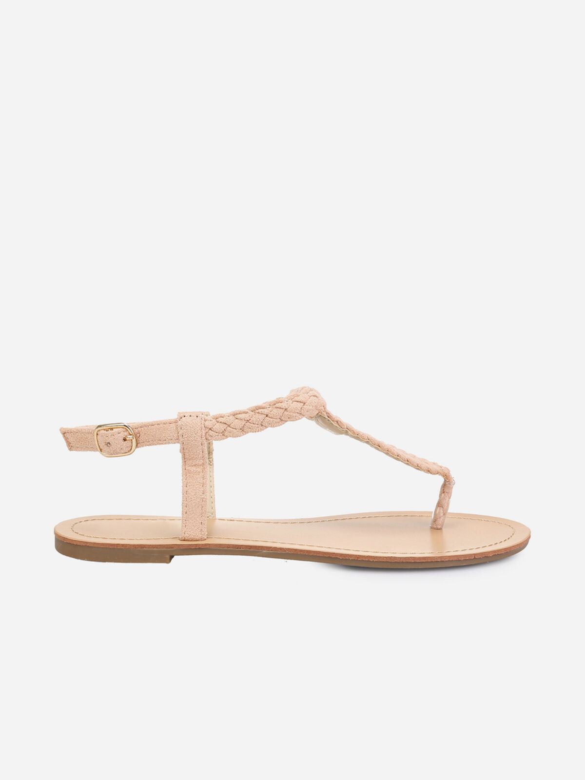 Nu-pieds en suédine à bride tressée- Rose