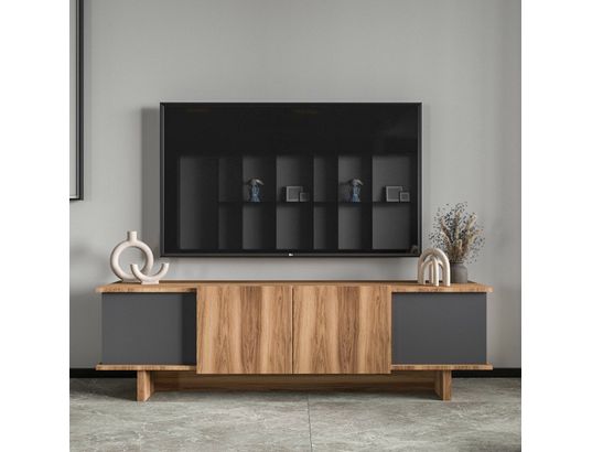 CONCEPT1 - Meuble TV Diana anthracite noyer 180 x 33 x h50 cm