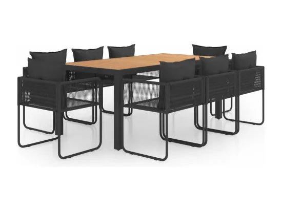 Salon de jardin 9 pcs PVC Résine tressée Noir et marron