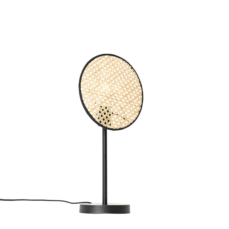 Landelijke tafellamp zwart met rotan 25 cm - Kata
