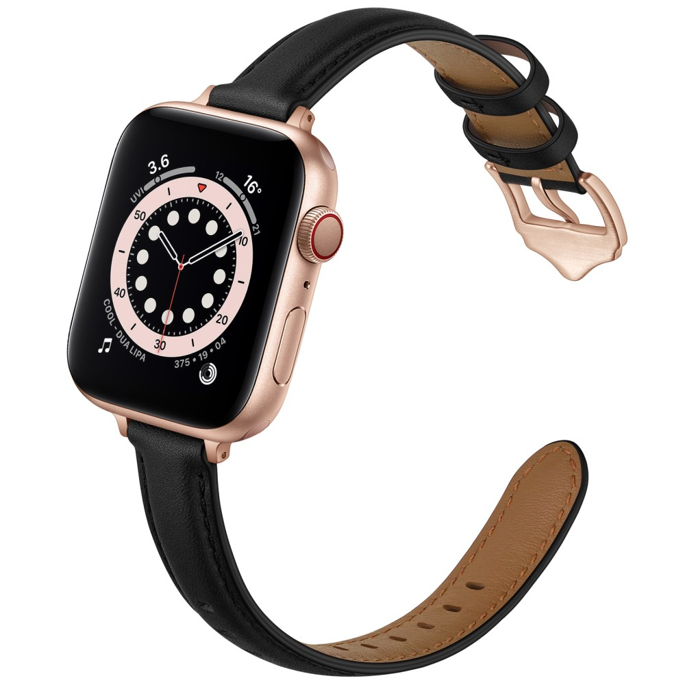 Apple Watch (49/46/45/44 mm) Echtleder Ersatz Armband mit Dornschliesse (Gelenkumfang 160-226 mm) - Schwarz / Roségold