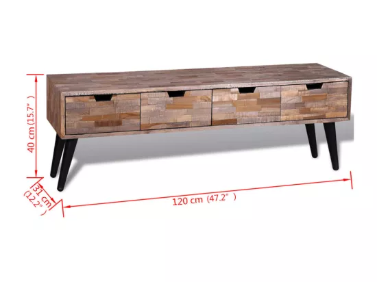 Table console TV avec 4 tiroirs Bois de teck recyclé
