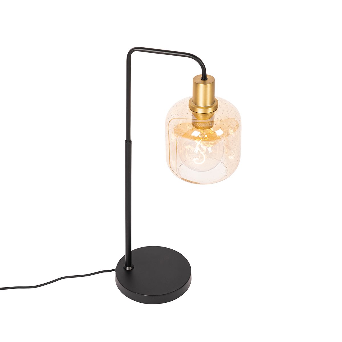 Design tafellamp zwart met messing en amber glas - Zuzanna