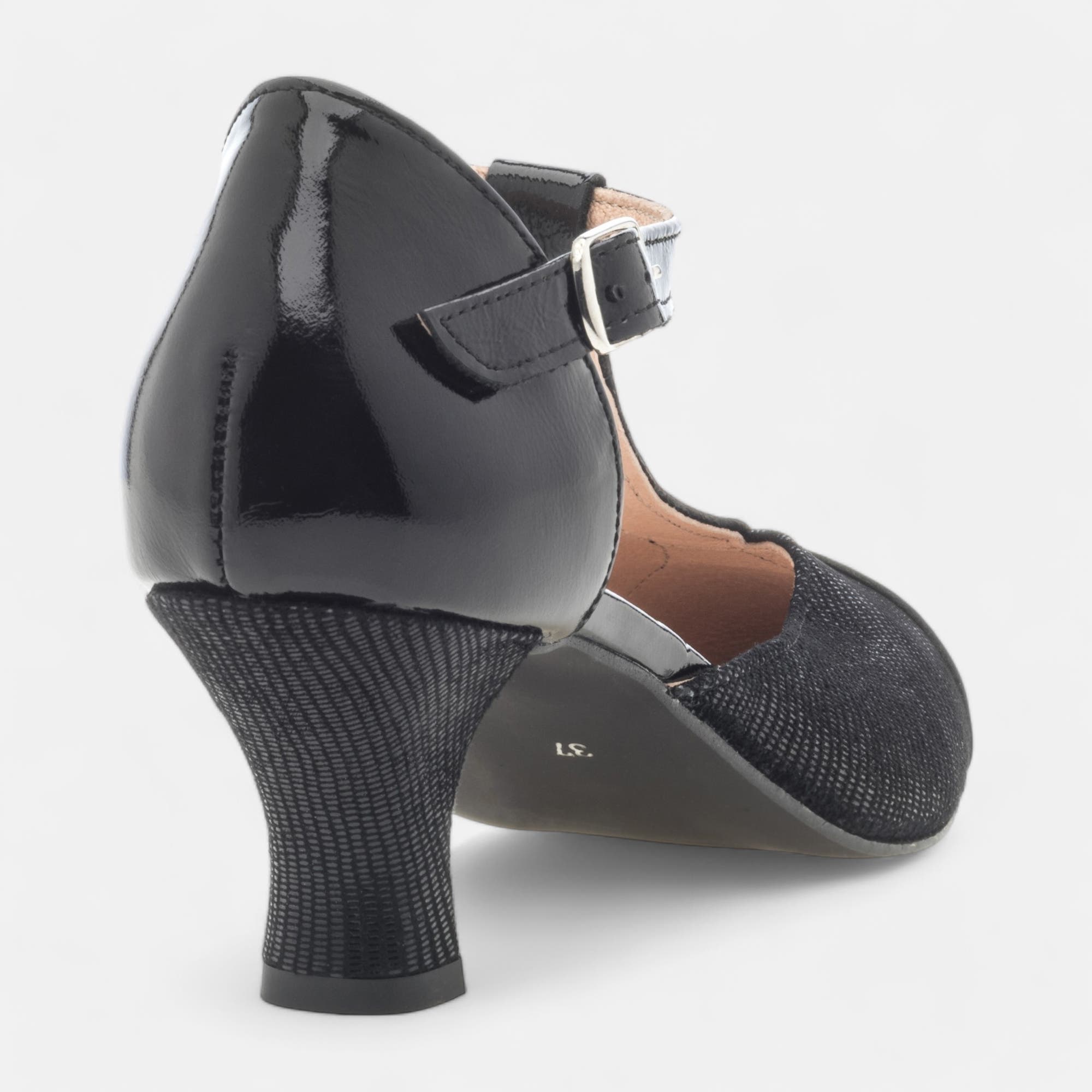 Escarpins quartiers ouverts à talon Femme en cuir noir