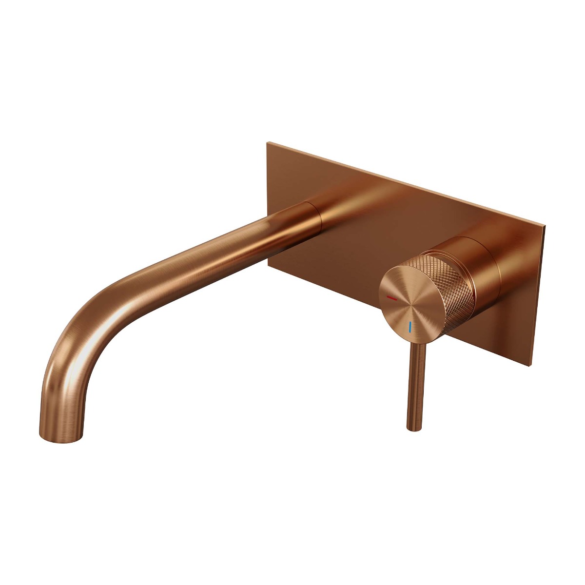 Brauer Copper Carving inbouw wastafelkraan plaat met gebogen uitloop, lange handgreep en ColdStart geborsteld koper PVD rechts