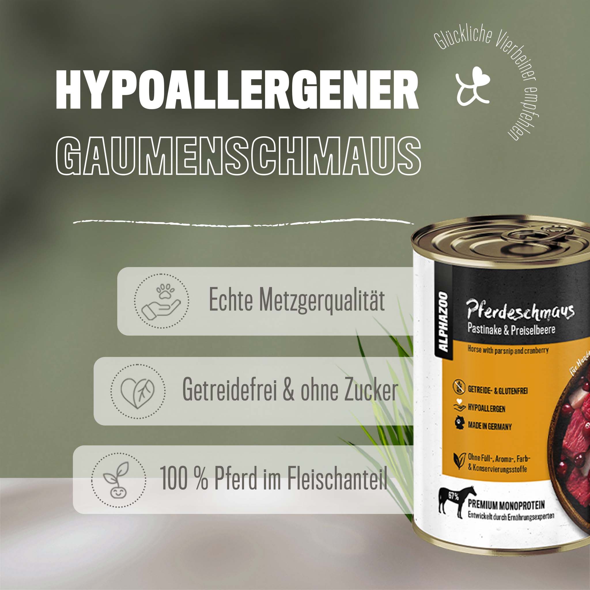 ALPHAZOO Pferdeschmaus, Nassfutter Pferd für Hunde