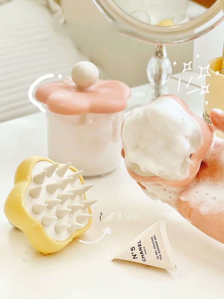 Yunikon - Bloemen plastic gezichtsreiniger schuimfles / hoofd- en hoofdhuidmassager