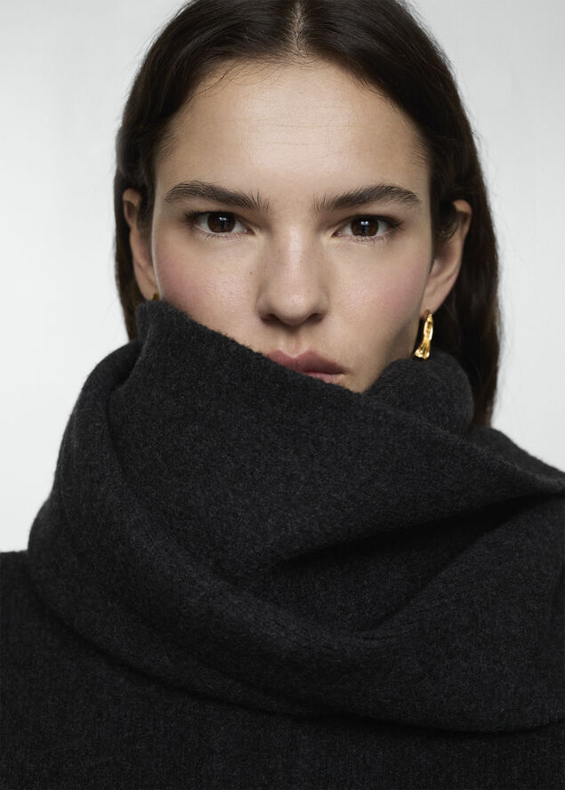 MANGO Detachable knitted scarf coat Charcoal