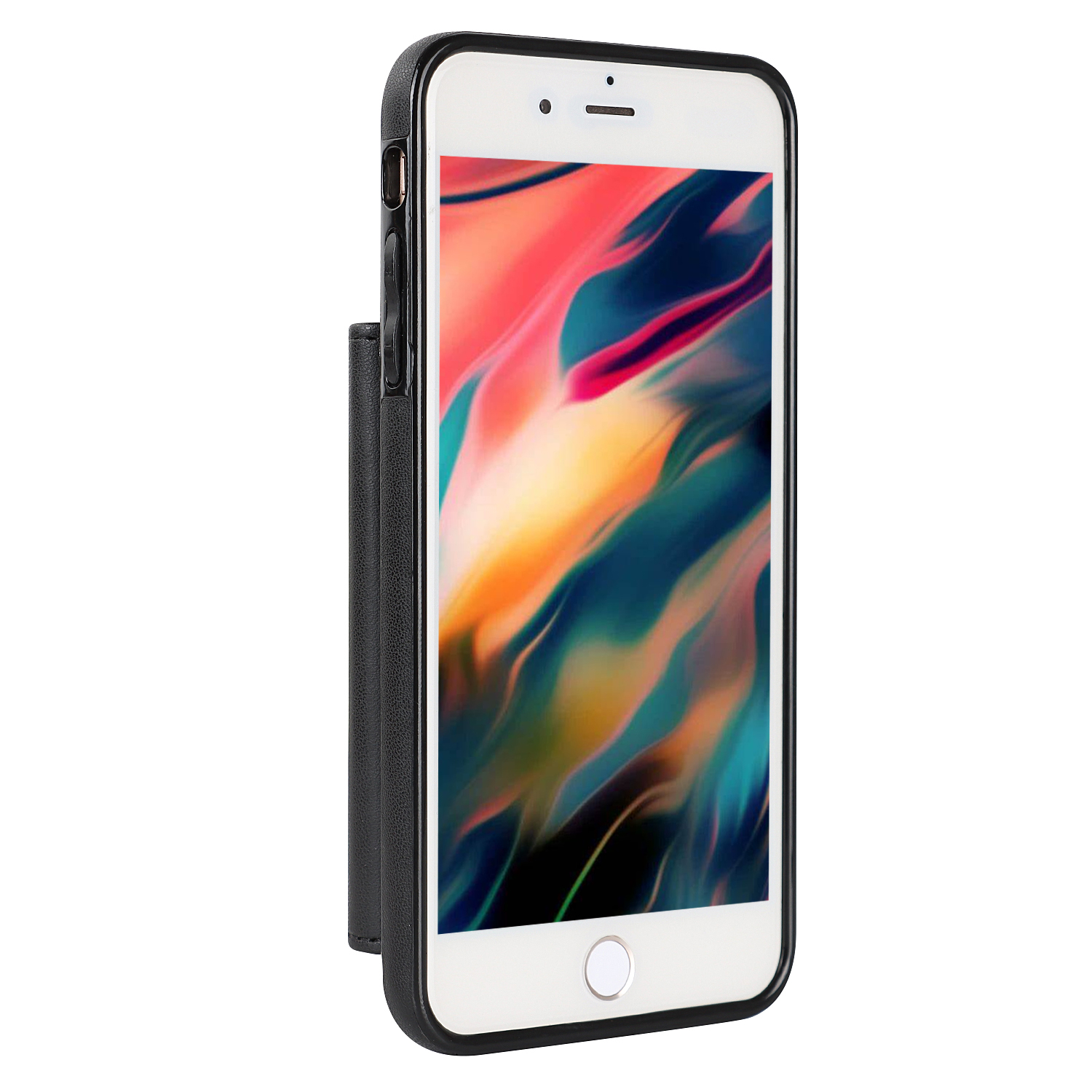 iPhone SE (2022/2020) / 8 / 7 / 6S Necklace Leder Schutz Hülle mit Kartenfach   Handykette (140cm) - Schwarz