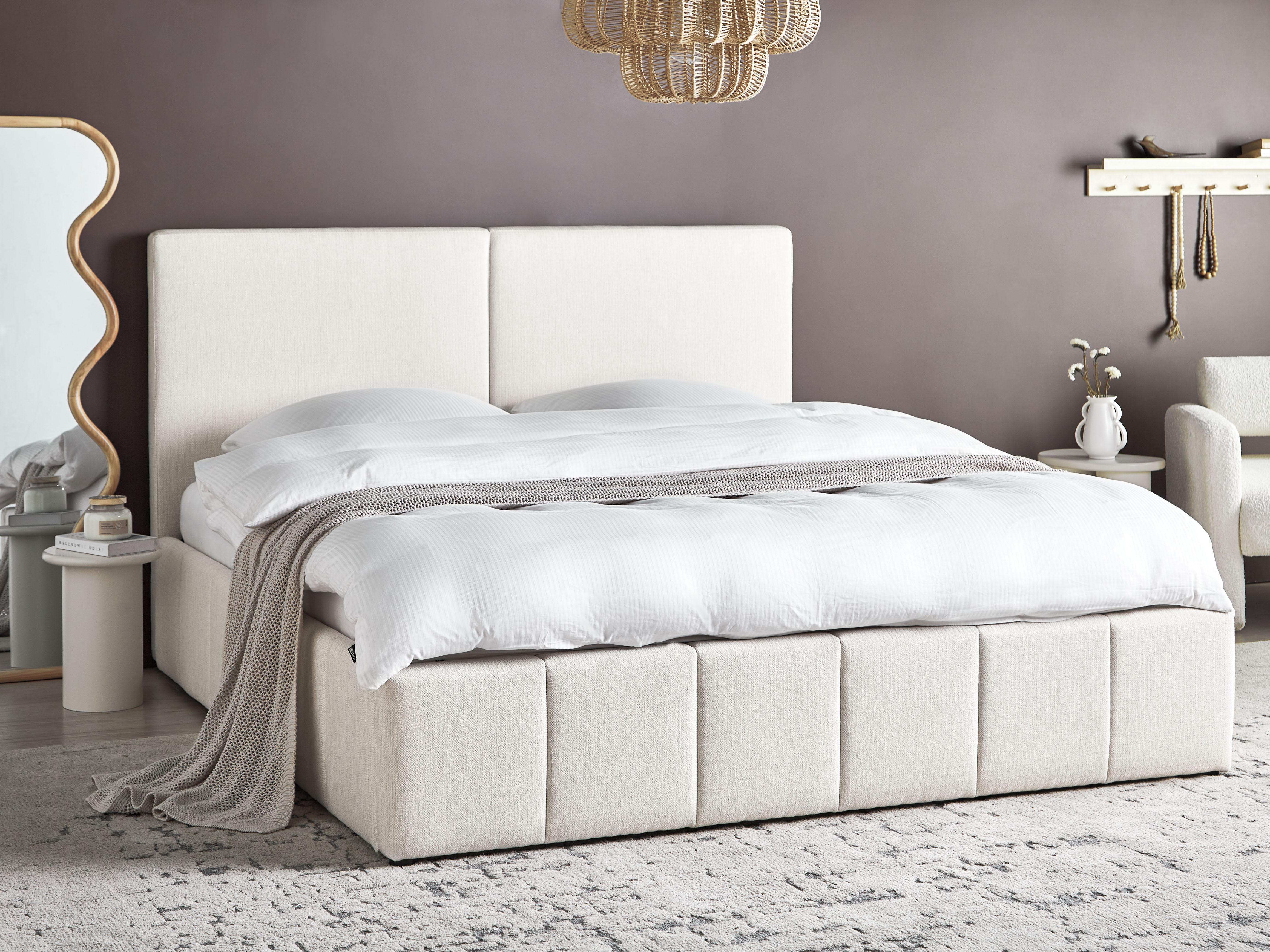 Bed met opbergruimte Stof CASTELNAVET 180 x 200 cm Gebroken wit