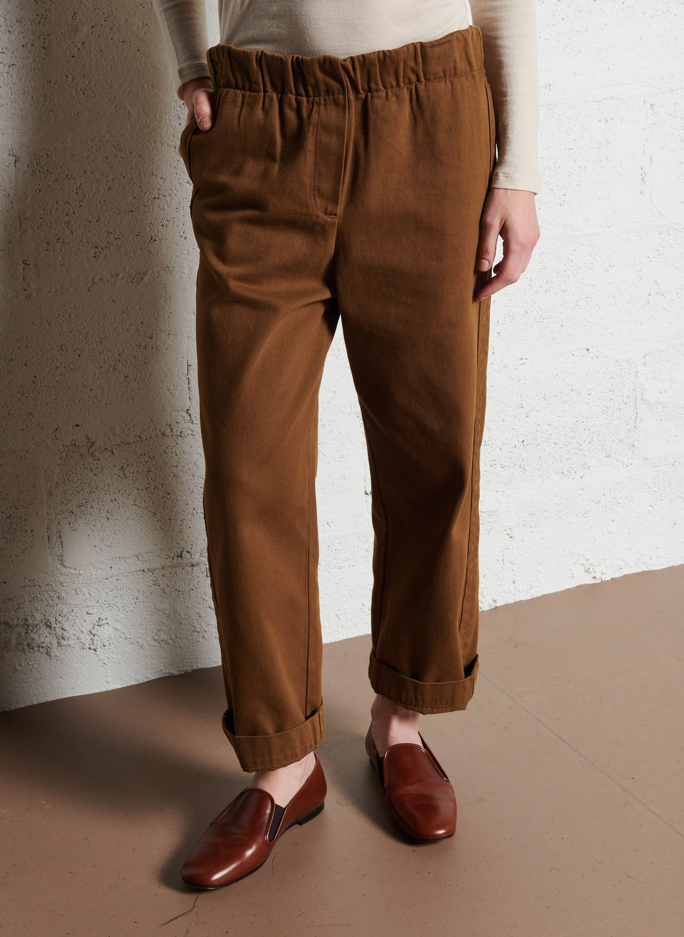 PENNY - Pantalon droit cropped en coton | Marron