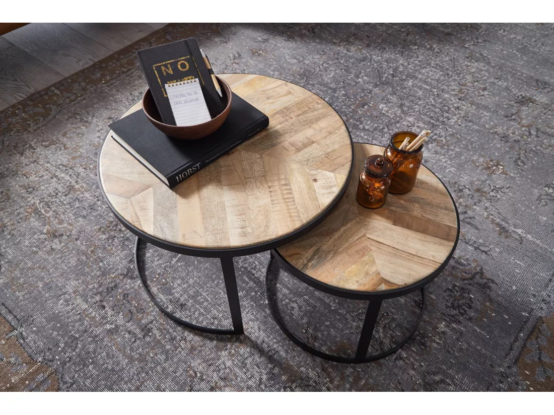 Tables Gigogne Bois Massif Ronde Table d'appoint Lot de 2 Table Basse