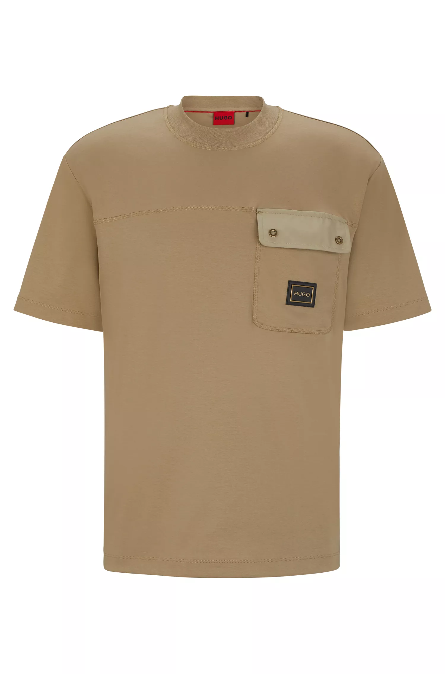 Camiseta HUGO de algodão vermelho com logotipo em moldura de metal