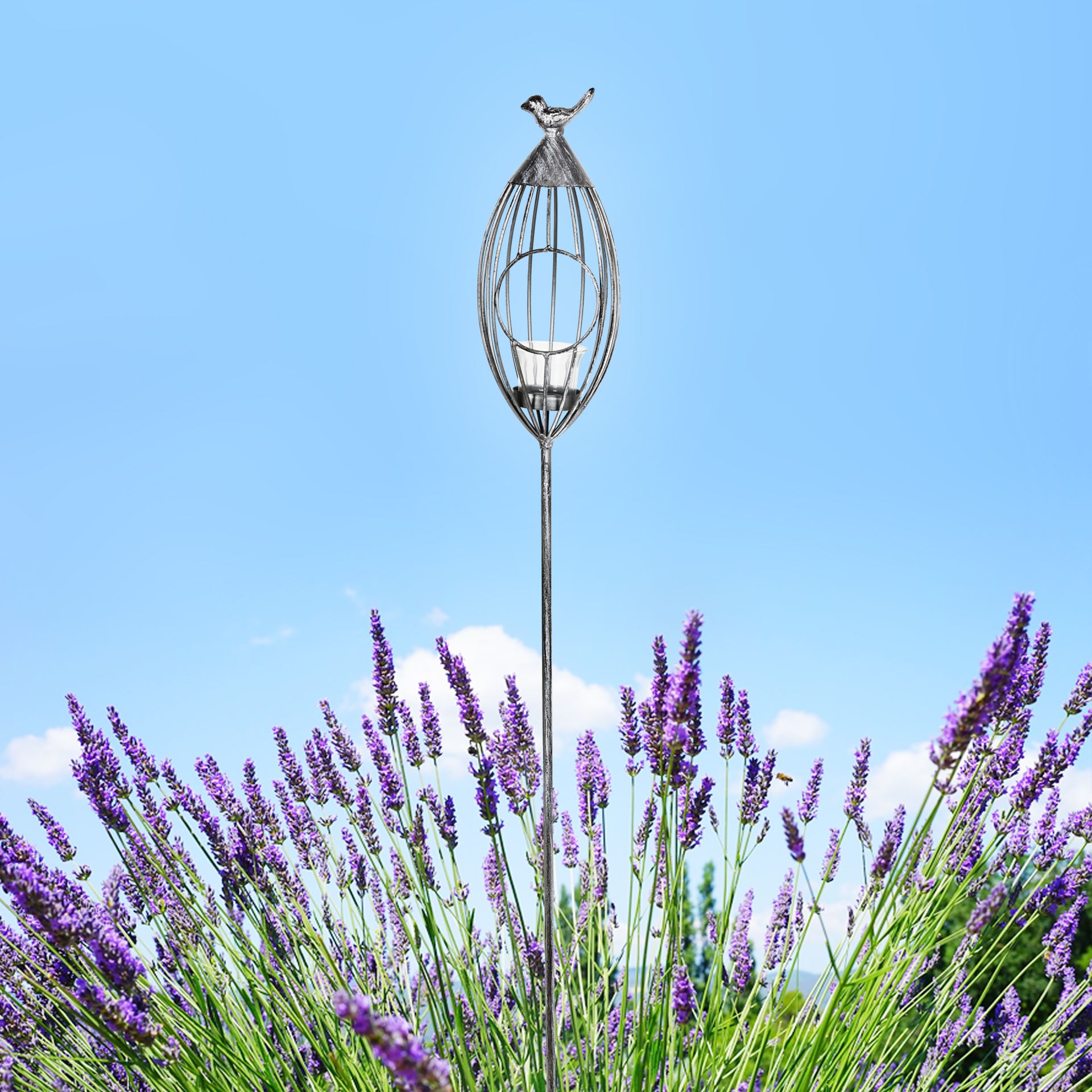 Gartenstecker Vogelkäfig 11x101cm Silber-Grau