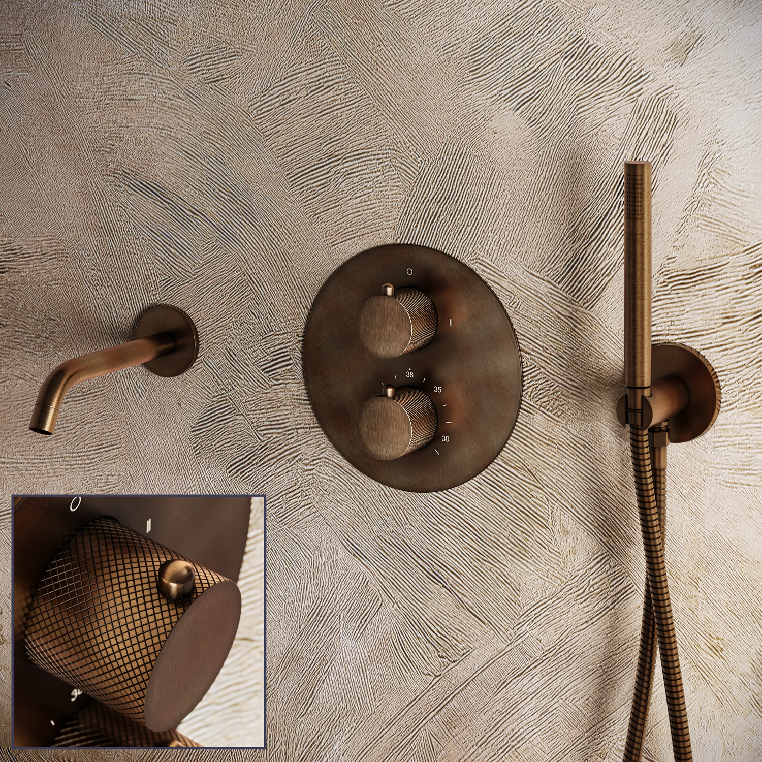 Saniclear Antique Curved inbouw badkraan rond verouderd messing