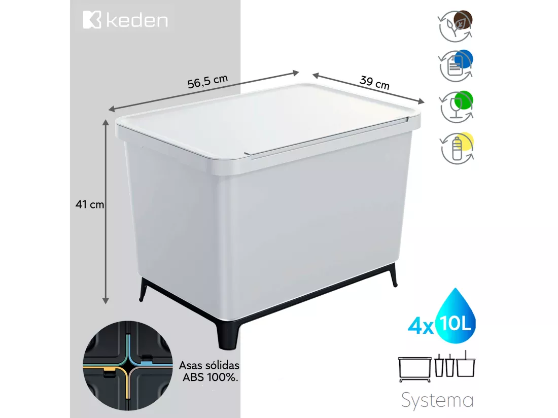 Système de classificateur de recyclage gris 4x10L Keden 56x39x41