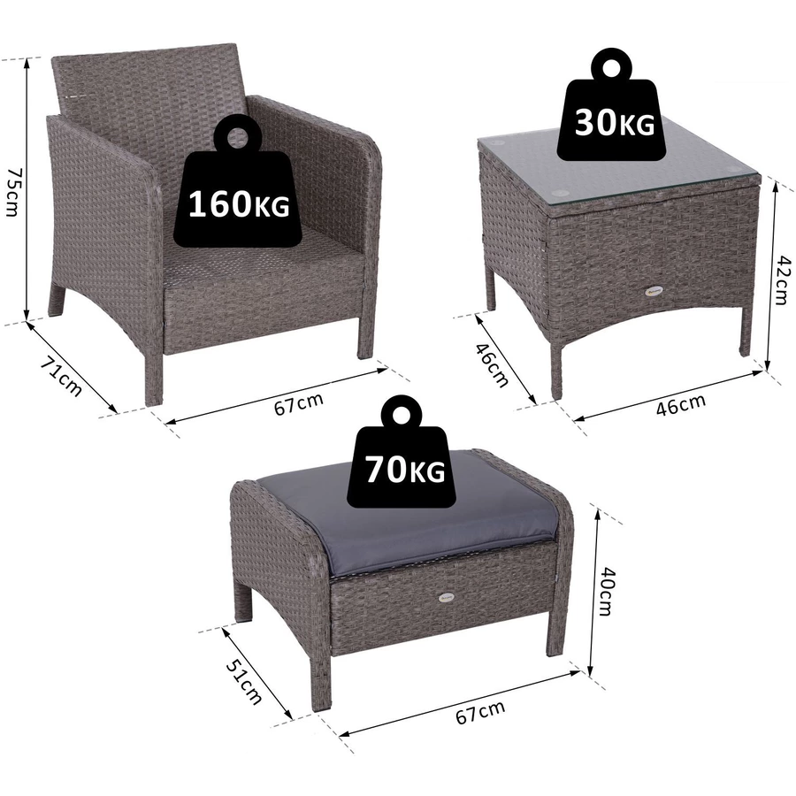 Outsunny Rattan Sofagarnitur als 5-teiliges Set dunkelgrau