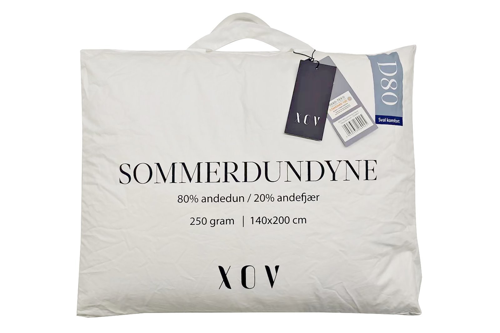 D80 Sommerdundyne 140x200 cm, 80% hvit andedun / 20% hvit andefjær, fyllvekt: 250g.