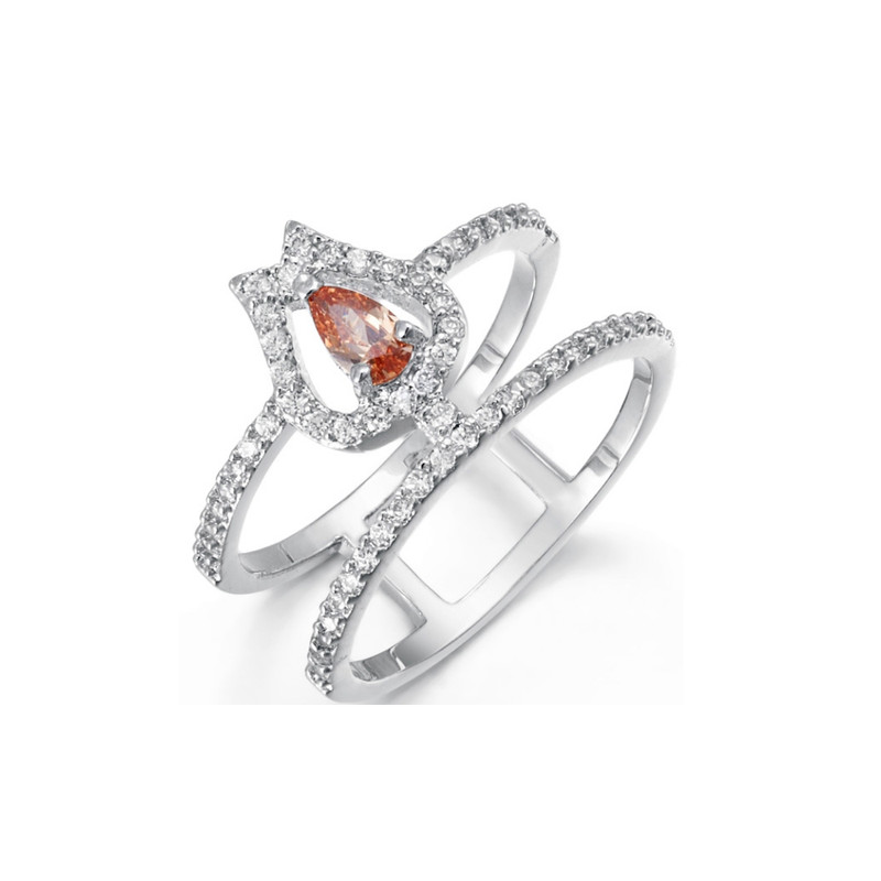 Bague orné de cristal de Swarovski Blanc et Orange et Plaqué Rhodium