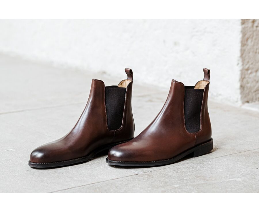 Boots cuir homme Chocolat Patiné - FLAGER GOMME VILLE