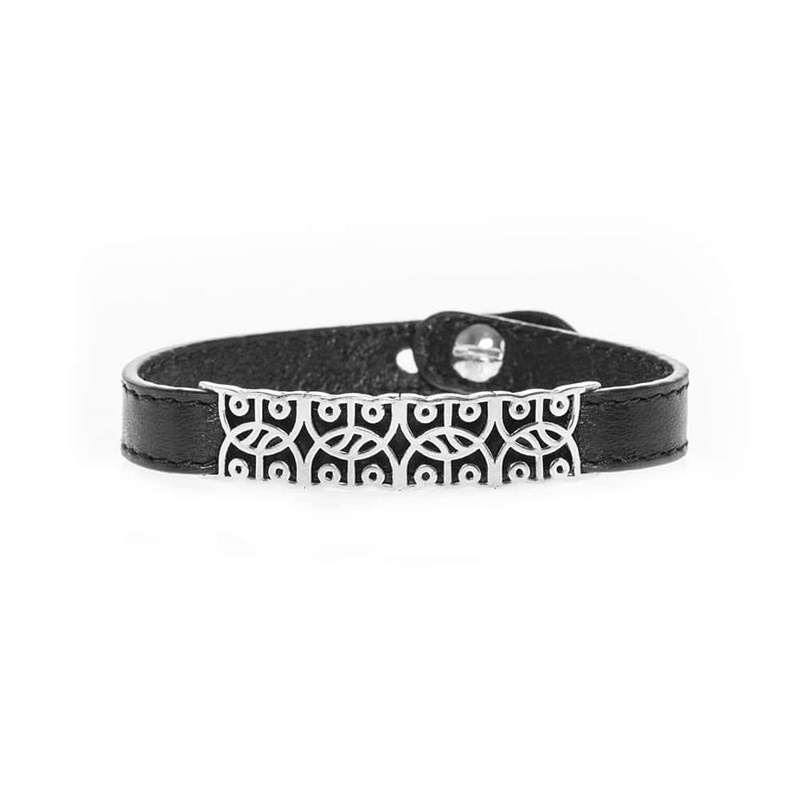 Bracelet Cuir Et Argent Style Inca Homme