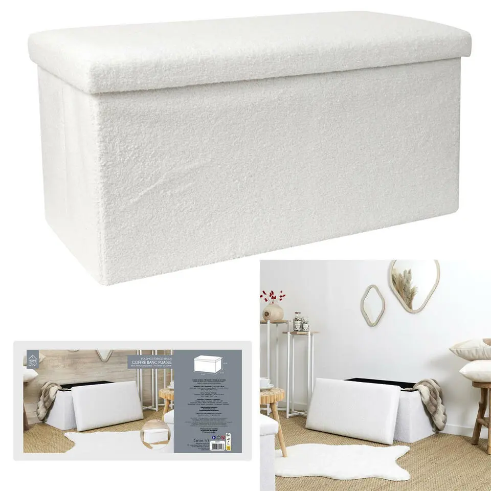 Home Deco Poef - MDF/polyester - Natuurlijk - wit - 76 x 38 cm