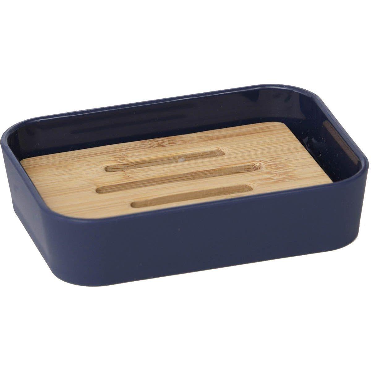 PORTE SAVON RUBBER ET ABS BAMBOU BLEU MARINE