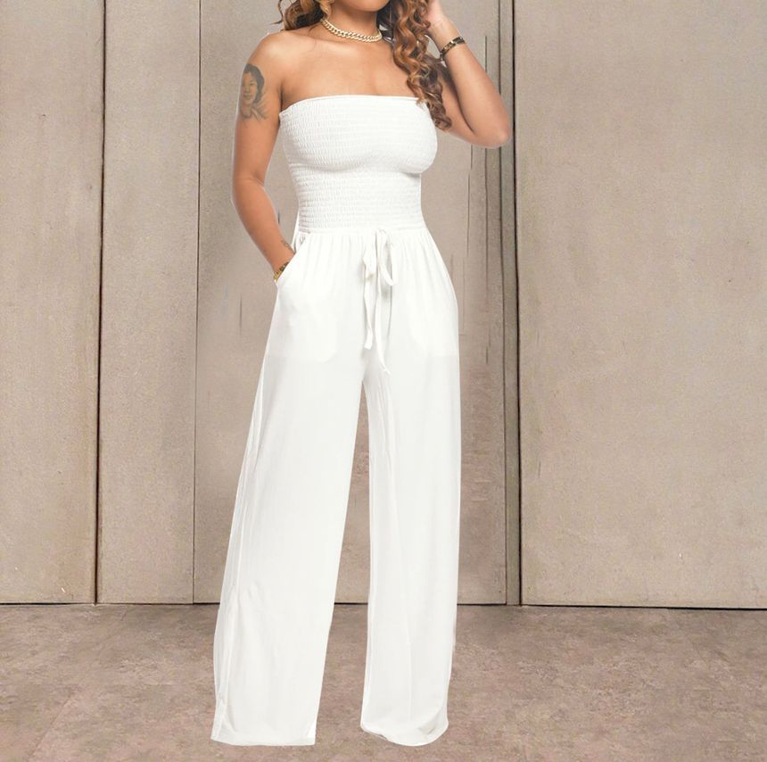 Bolgivy - Strapless jumpsuit met wijde pijpen
