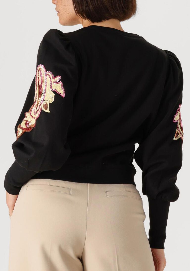 zwarte summum trui puff sleeve embellished sweater
