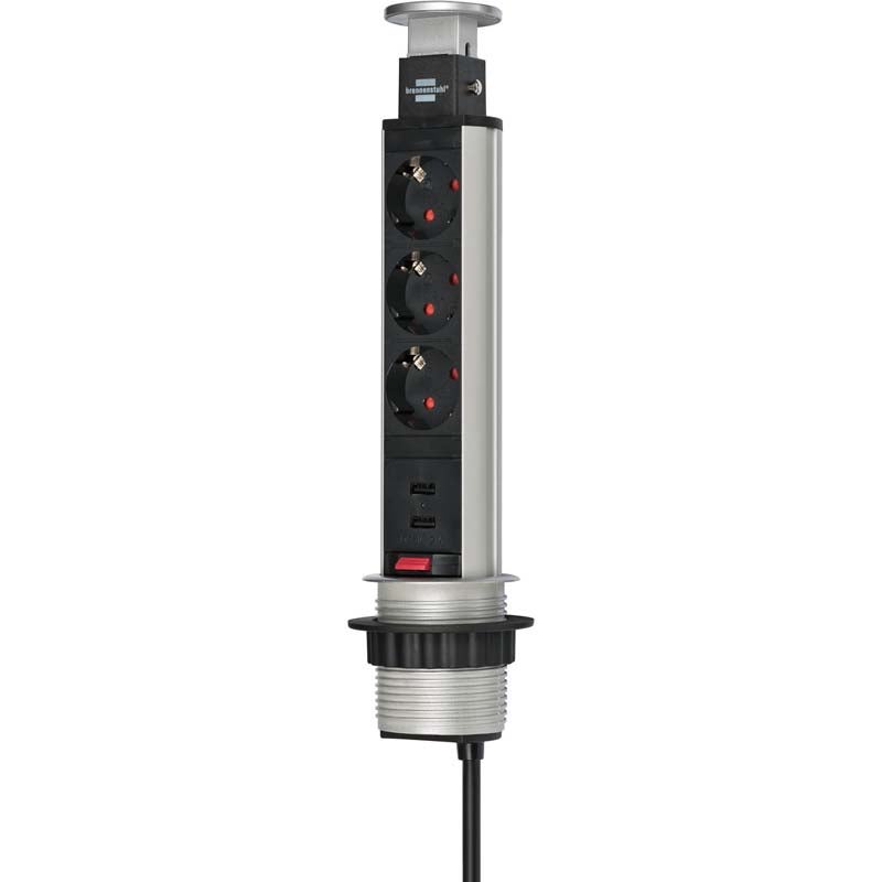 Brennenstuhl Tower Power USB-charger 1396200013 3-voudig inbouw 2 meter zwart/zilver