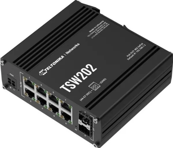 Teltonika TSW202 - Switch - Administreret - 8 x 10/100/1000 (PoE )   2 x SFP - DIN monterbar på skinne - PoE  (240 W)